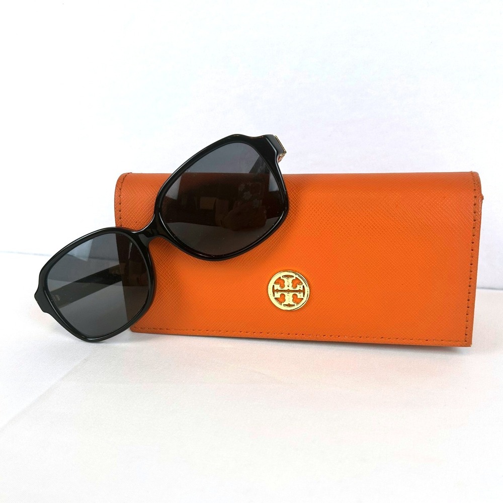 Tory Burch TY 7098 1377/13 Black Square Sunglasses with Orange Case Womens